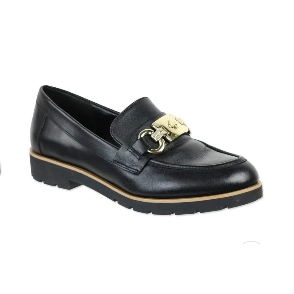 Kate Spade Kolby Spade Gold Horsebit Hardware Black Penny Loafers Women's 8US